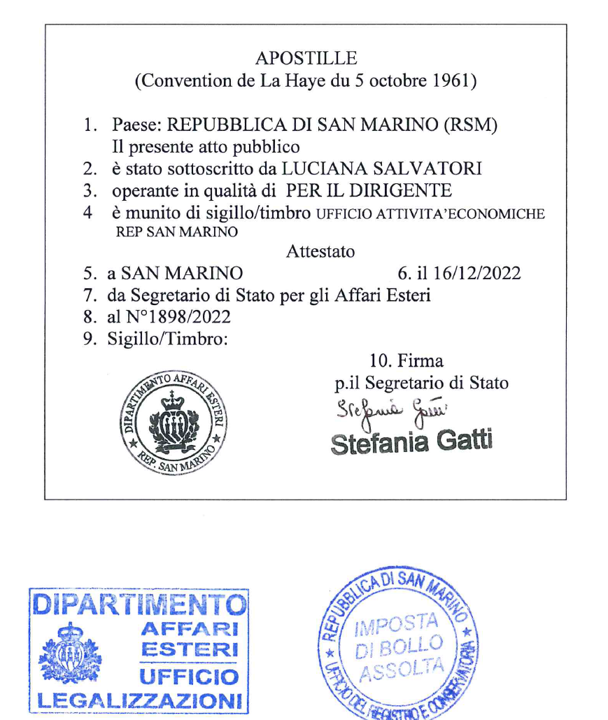 Apostille from San Marino