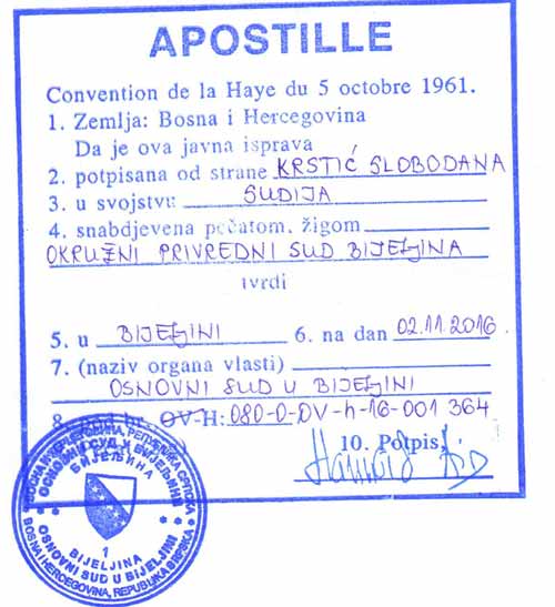 Apostille in Bosnia and Herzegovina