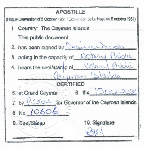 开曼群岛文件海牙认证