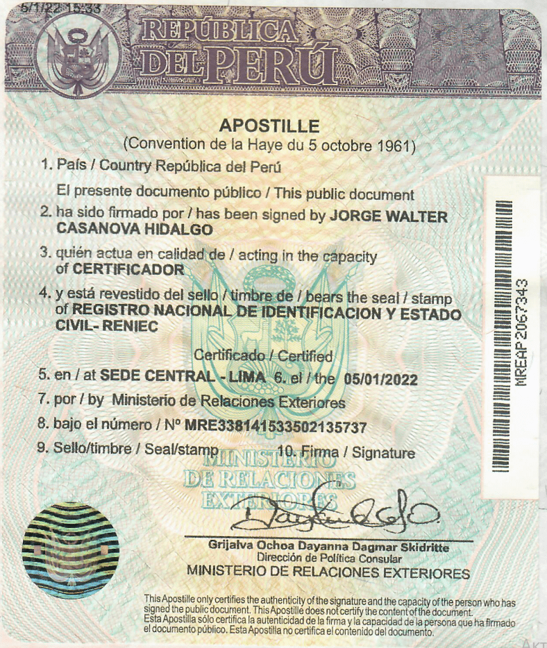 Apostille from Peru