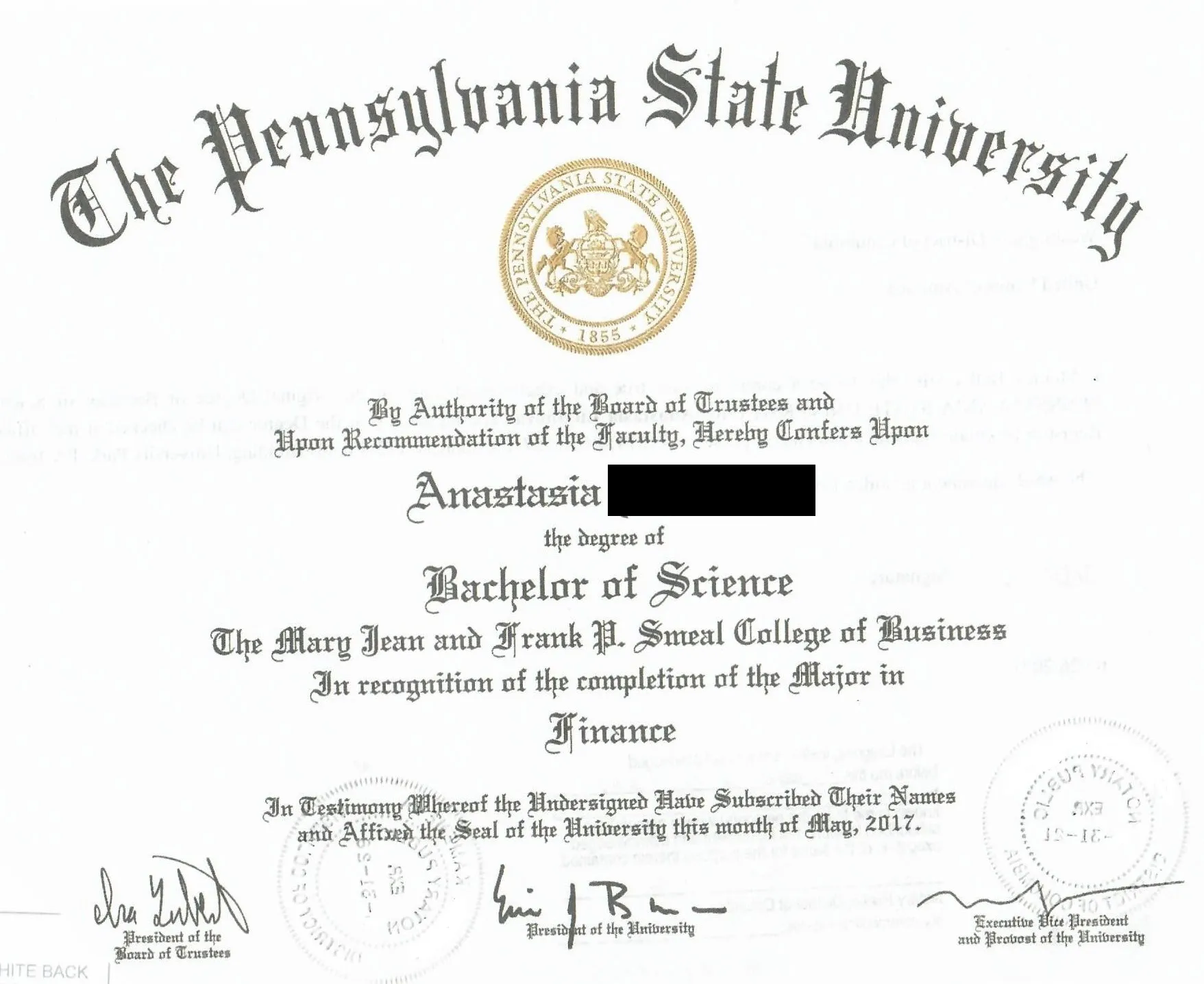 A sample U.S. Diploma